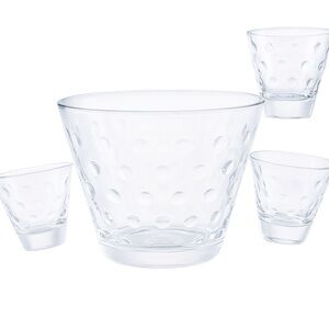 Vintage Mid-Century Modern Hazel Atlas Capri Dot Ice Bucket & Glasses Set